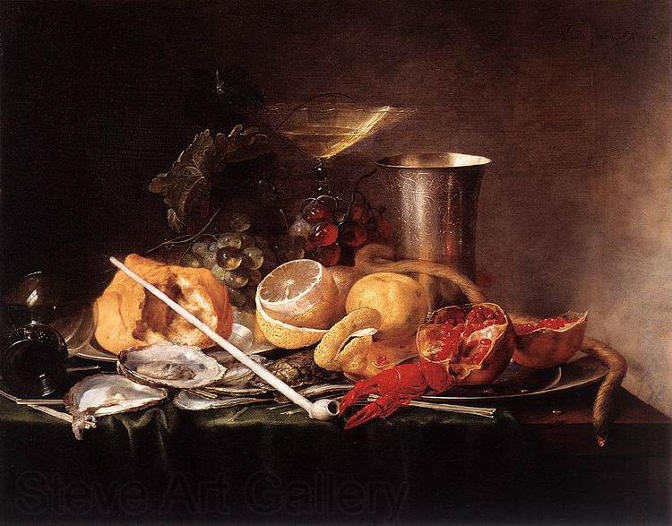 Jan Davidsz. de Heem Still-Life, Breakfast with Champaign Glass and Pipe Spain oil painting art